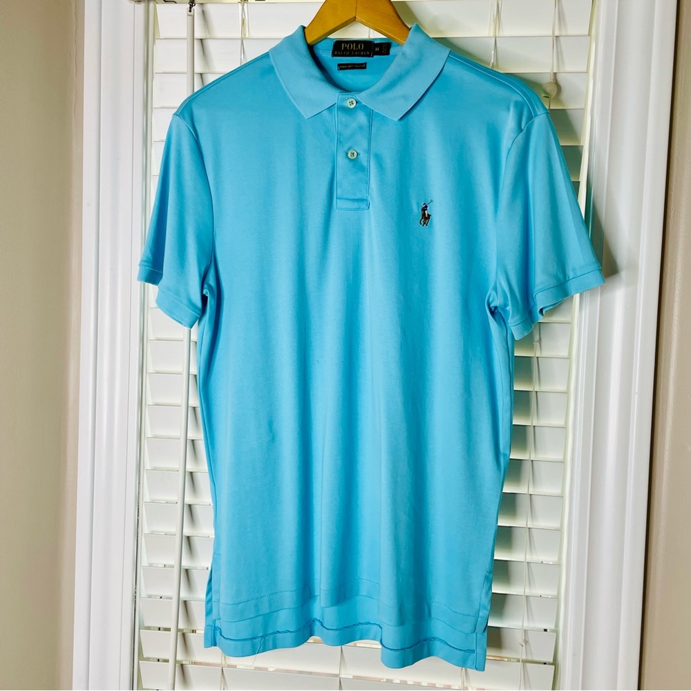 POLO RALPH LAUREN MEMS SIZE MEDIUM SKY BLUE PIMA SOFT TOUCH LIKE NEW SHIRT